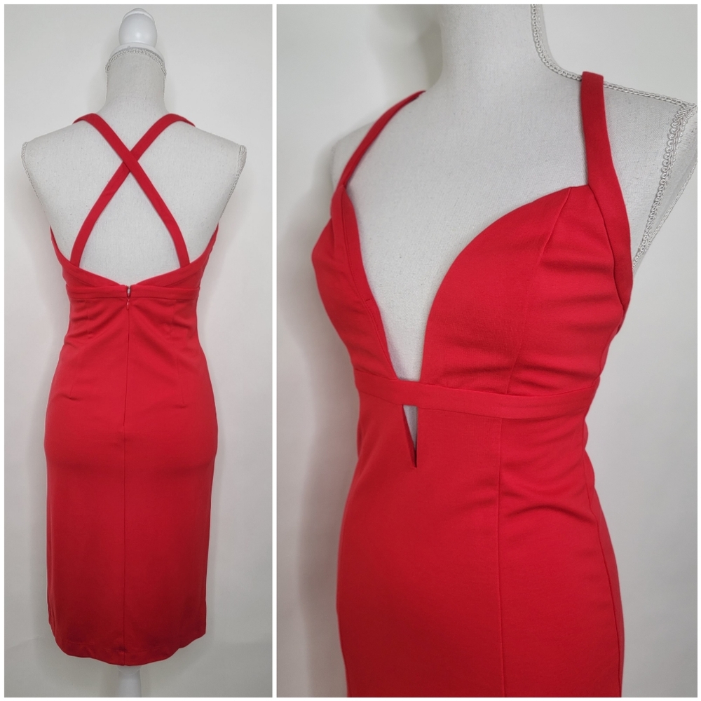 NBD Offense Dress Red Rose Small Plunge BodyCon
